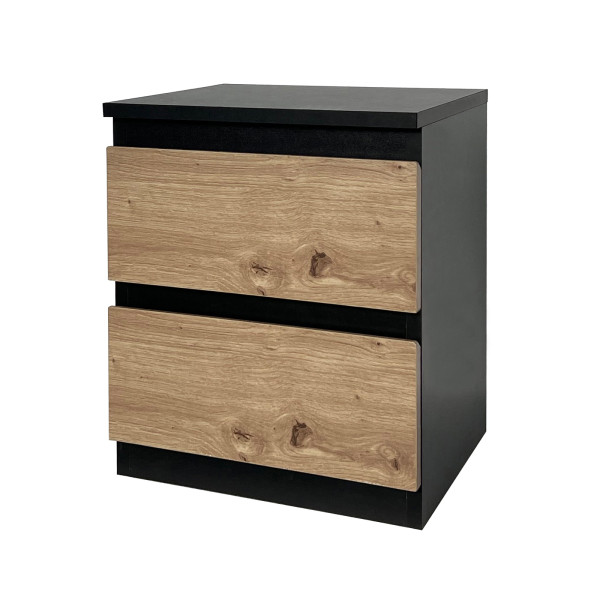 HTI-Living Thekla Schwarz-Artisaneiche Nachtkommode mit 2 grifflosen Schubladen