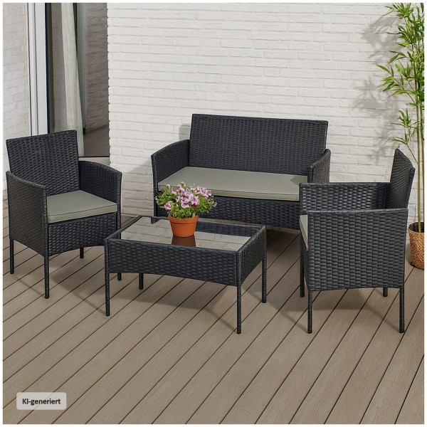 Outdoorset Wiebke schwarz Polyrattan
