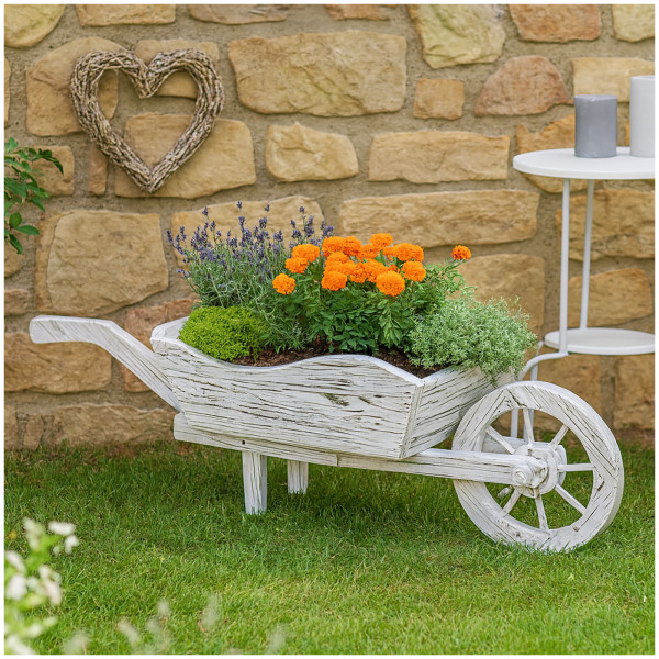 HTI-Living Sommerset Holzschubkarre Weiß Rustikal