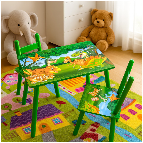 HTI-Living Sitzgruppe Dino Motiv bunt aus MDF Kindertisch mit Stühlen Kinder