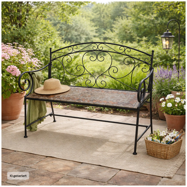 Gartenbank Marocco braun Motivdruck/schwarz Metall