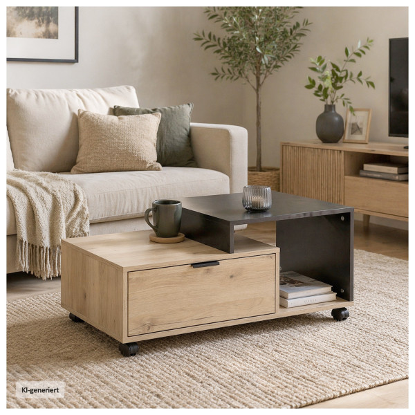 Couchtisch mit Rollen Cedrik artisan-schwarz