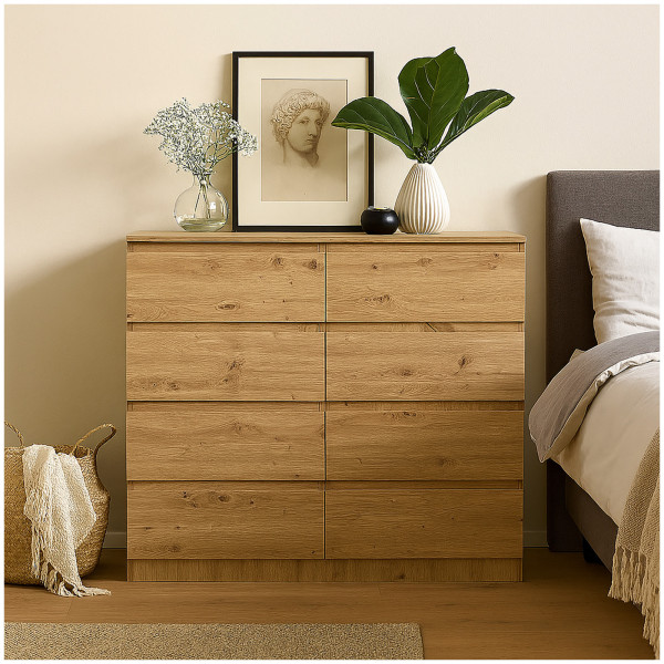 HTI-Living Artisaneiche Moderne Kommode mit 8 grifflosen Schubladen