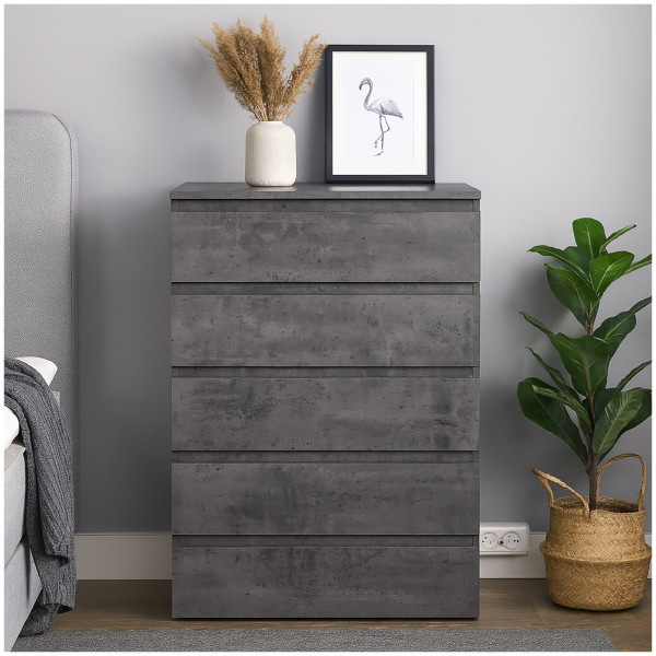 HTI-Living viel Stauraum Kommode mit 5 grifflosen Schubladen Beton