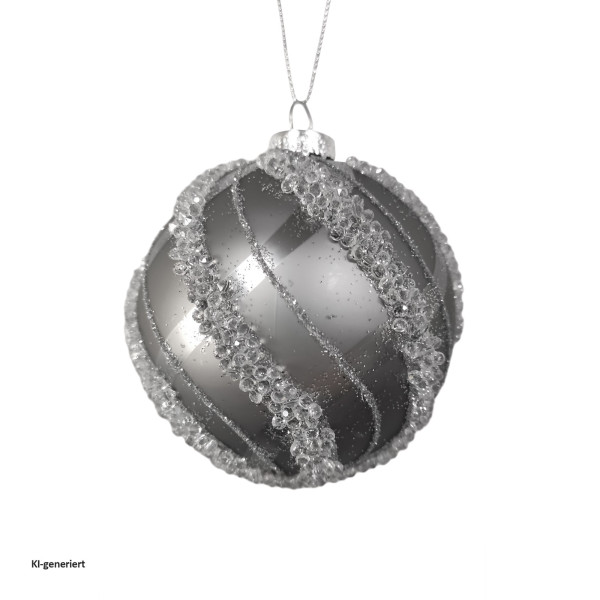 Weihnachtskugel Silber mit Steinen 8 cm