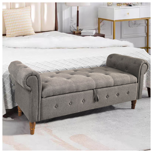 HTI-Living Lora Leinen Grau Gepolsterte Sitzbank mit Truhe