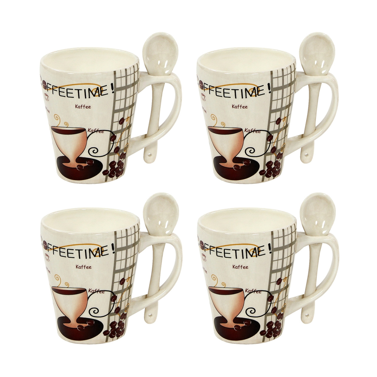 neuetischkultur Kaffeebecher mit Löffel Coffeetime 4er-Set