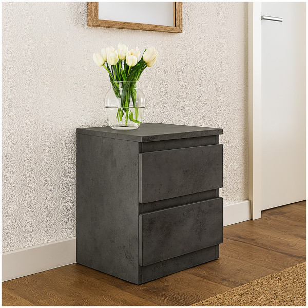 HTI-Living Thekla Beton Nachtkommode mit 2 grifflosen Schubladen
