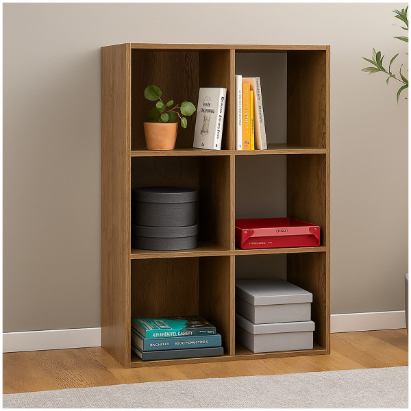 HTI-Living vielseitig als Regal oder Raumteiler Standregal Eiche 6 Fächer 60 x 90 x 30 cm