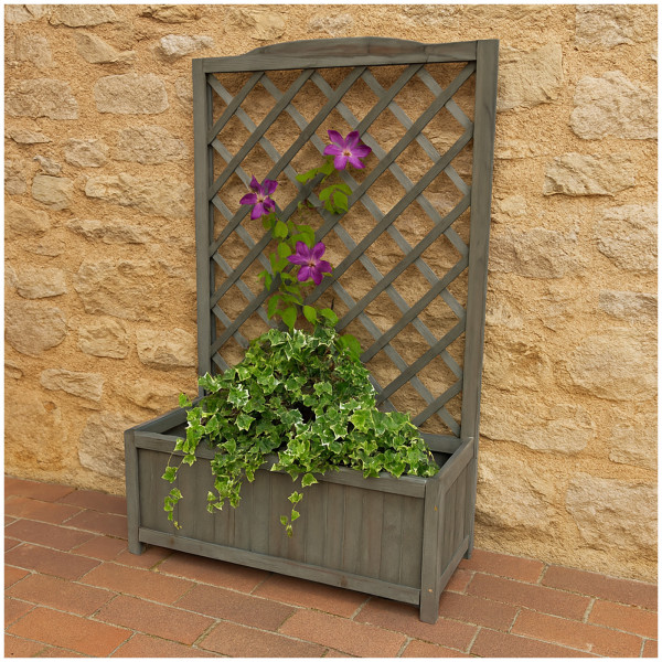 HTI-Living Blumenkasten für Terrasse und Balkon Pflanzkasten mit Rankgitter aus Holz Grau