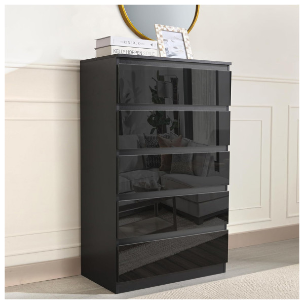 HTI-Living Hochglanz Schwarz Sideboard Kenji 5 Schubladen