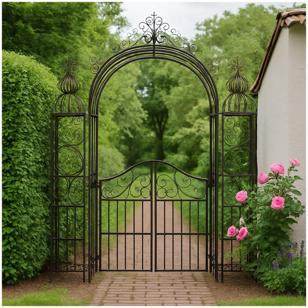 HTI-Living stilvolle Gartenarchitektur für Kletterpflanzen Torbogen aus Metall mit Tür