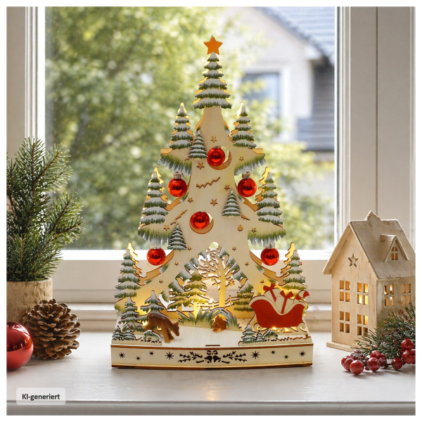 Weihnachtsdeko Weihnachtsbaum mit Schlitten & Weihnachtskugeln