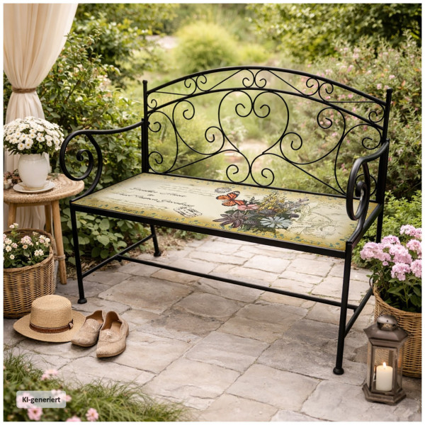 Gartenbank Celia "Schmetterling" schwarz Motivdruck Metall