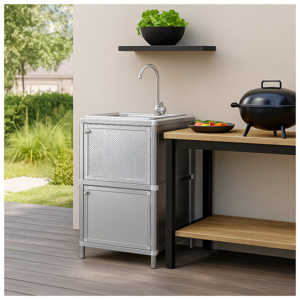 HTI-Living für Outdoorküche Silber Spüle mit Unterschrank