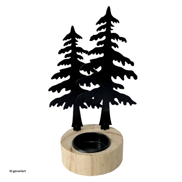 Teelichthalter mit Motiv "Wald" Schwarz