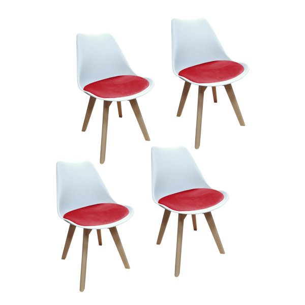 Stuhl Atlanta Velvet 4er-Set Weiß Rot