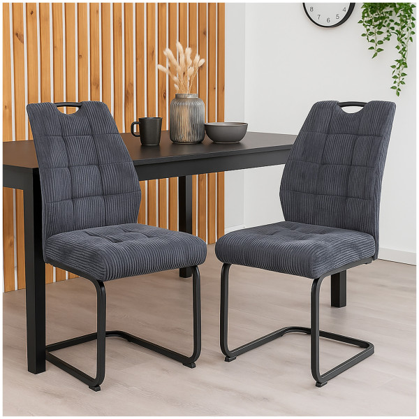 HTI-Living mit trendigem Cord-Bezug Modernes 2er Set Schwingstühle Dunkelgrau