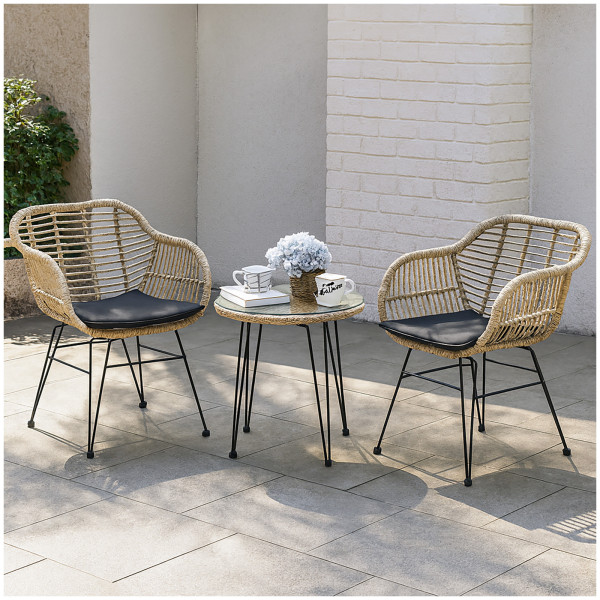 HTI-Line Rattan Optik mit Tisch und 2 Stühlen Balkonmöbel Set 3-teilig