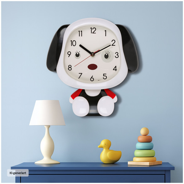 Wanduhr f Kinder, Hund, mit bewegl Augen & Körper